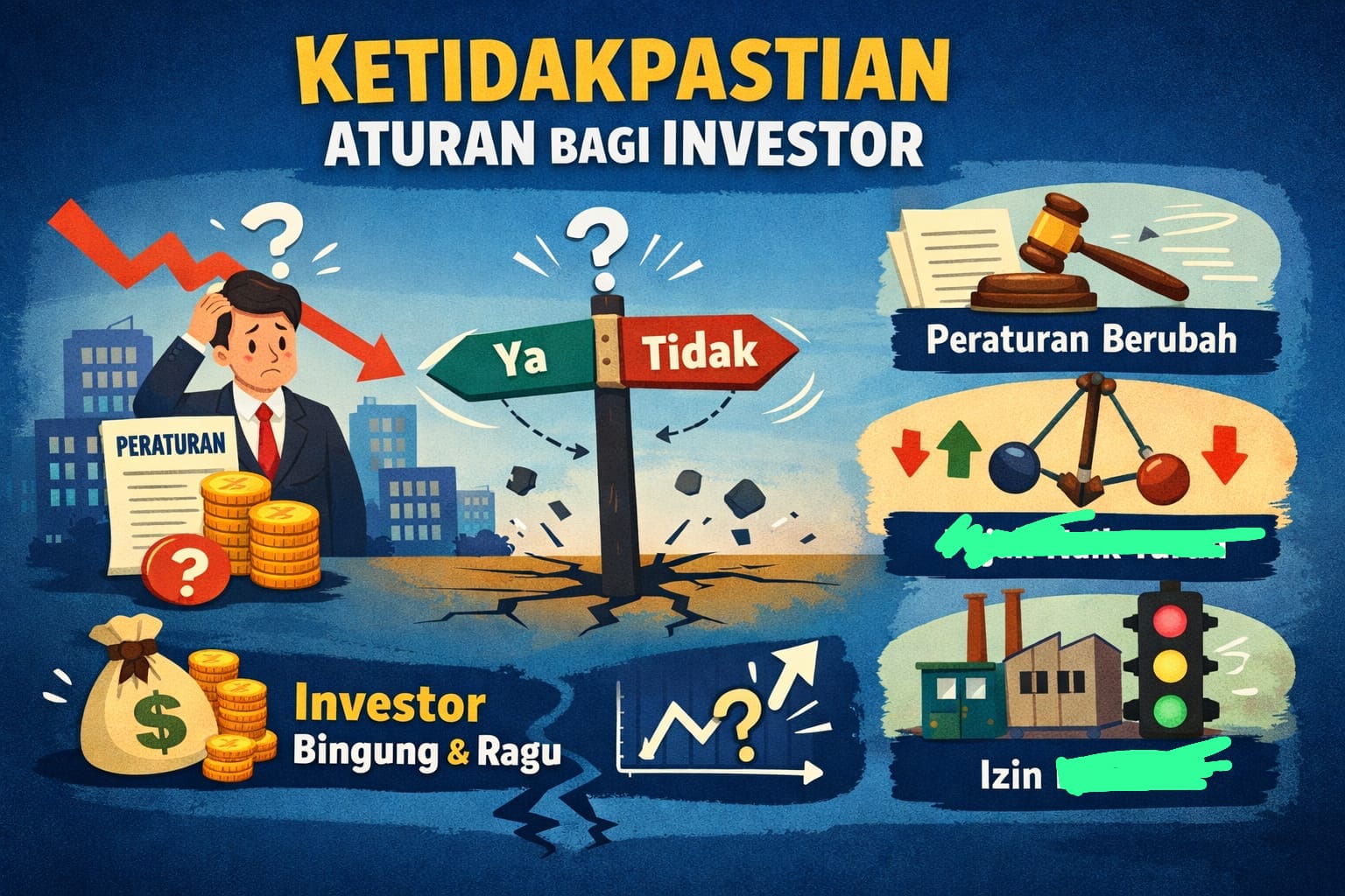 Ilustrasi Ketidakpastian aturan yang dirasakan para investor